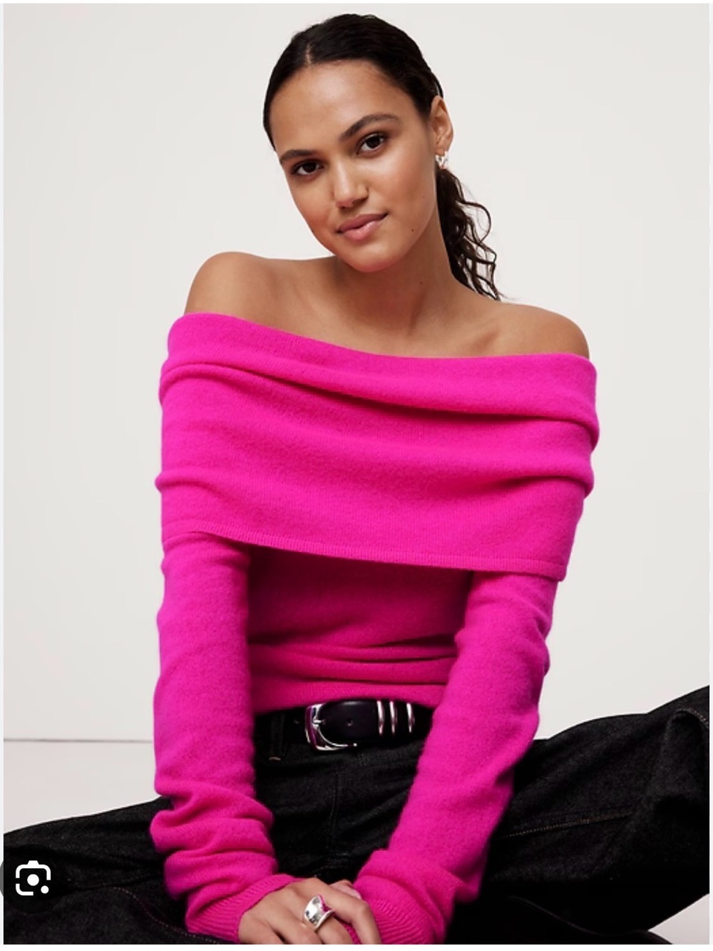 Banana Republic 100% Cashmere Pink Off-Shoulder Sweater